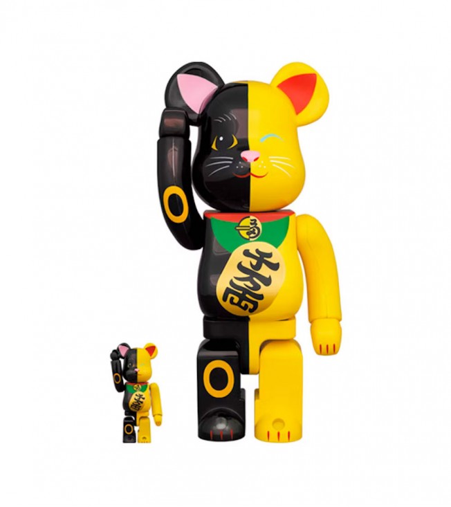 Bearbrick Maneki Neko 100% & 400% Set Black/Yellow