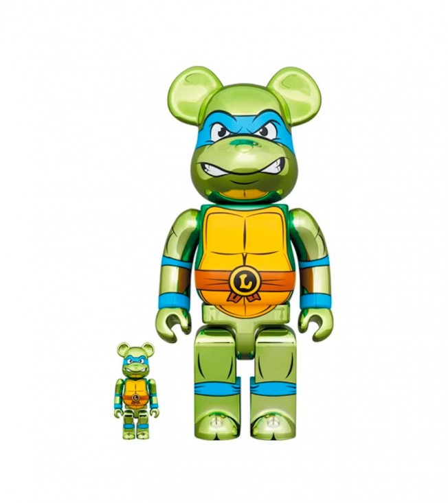 Bearbrick x Teenage Mutant Ninja Turtles Leonardo 100% & 400% Set Chrome Ver.