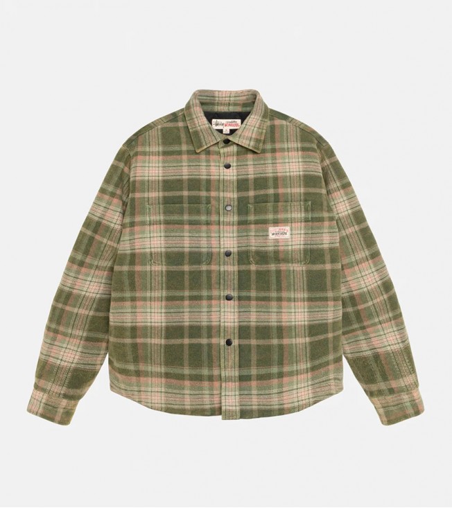 Stussy Heavy Washed Plaid Shirt Green