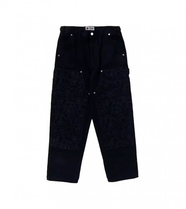 Bape Line Camo Patch Denim Double Knee Work Pants Indigo