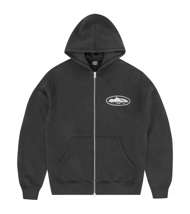 Corteiz Island Puff Print Zip Hoodie Black
