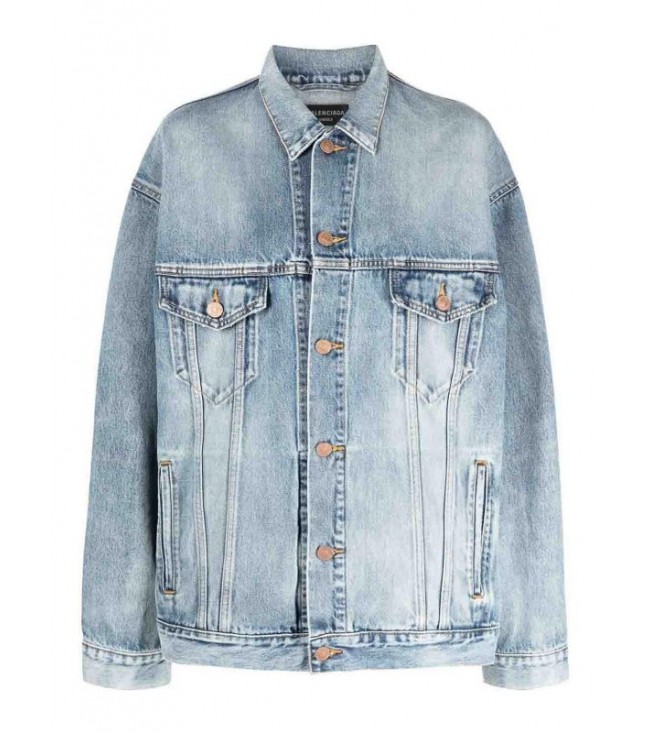 Balenciaga Large Fit Grafitti Denim Jacket Blue