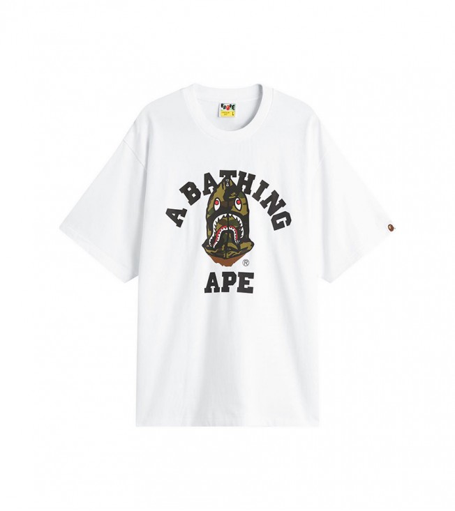 Bape 1st Camo Shark Seijin College T-shirt White