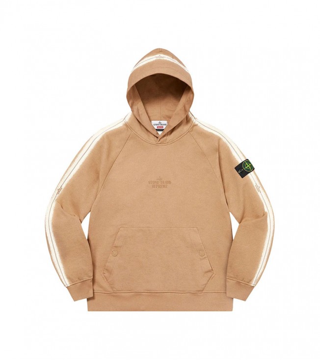 Supreme X Stone Island Stripe Hooded Sweatshirt Tan