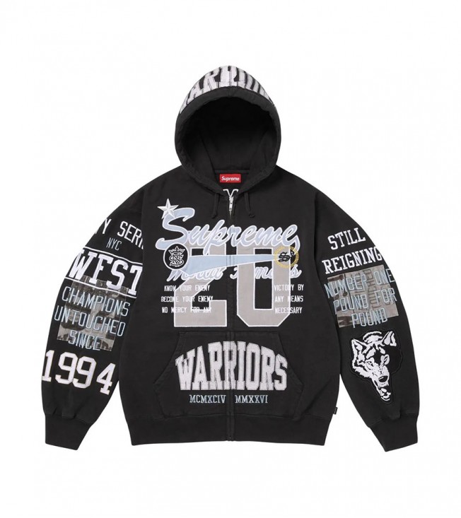 Supreme Warriors Zip Up Hoodie Black