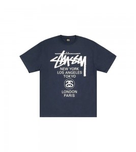 Stussy World Tour Tee Sun Faded Navy