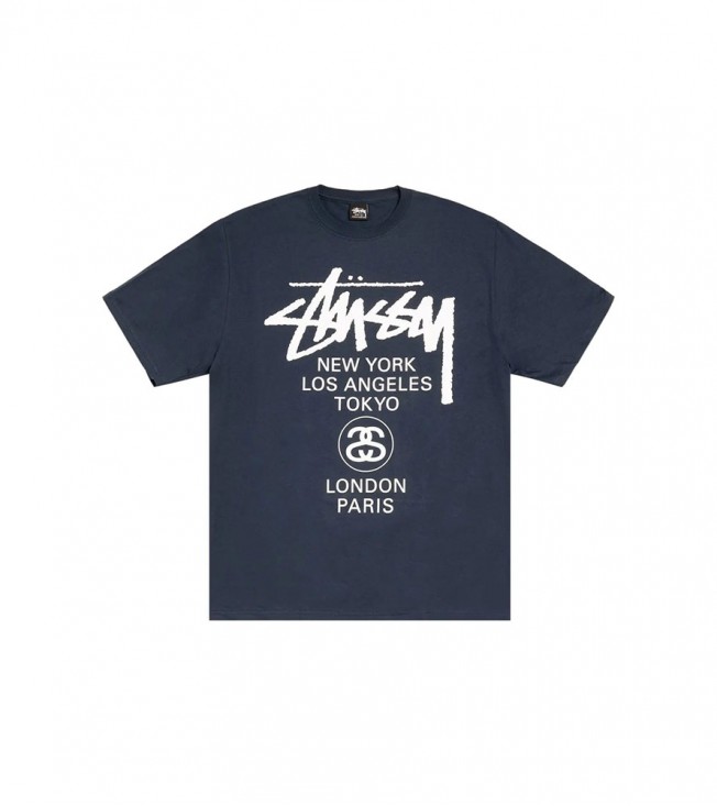 Stussy World Tour Tee Sun Faded Navy