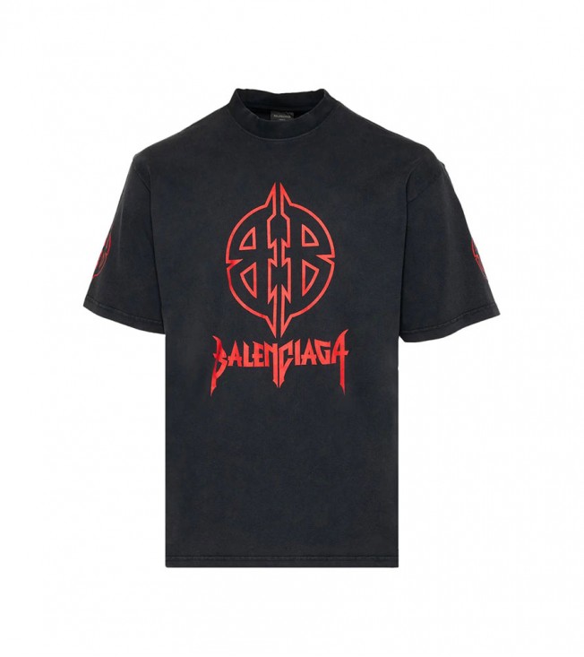 Balenciaga Bb Metal Logo Black Red Tee