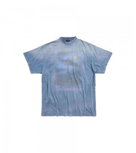 Balenciaga Blue Paris Logo Oversized Tee