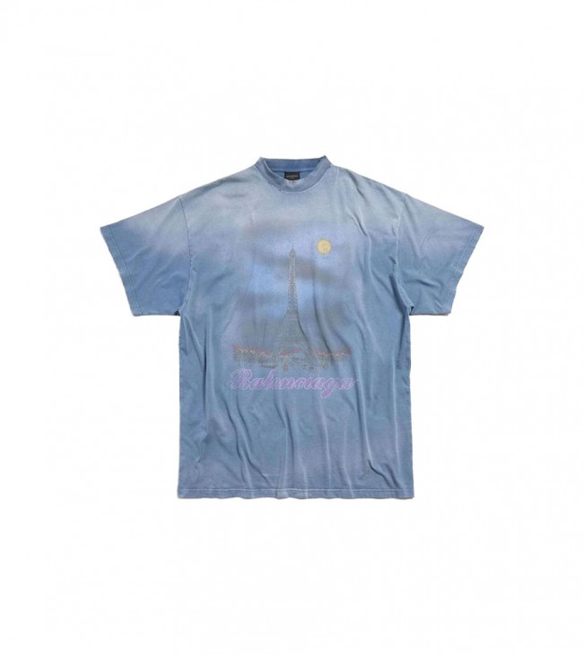 Balenciaga Blue Paris Logo Oversized Tee