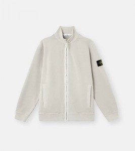 Stone Island Organic Cotton Fleece Full Zip Sweatshirt Pearl Grey