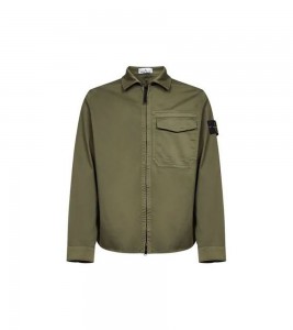 Stone Island Organic Cotton Satin Overshirt Green