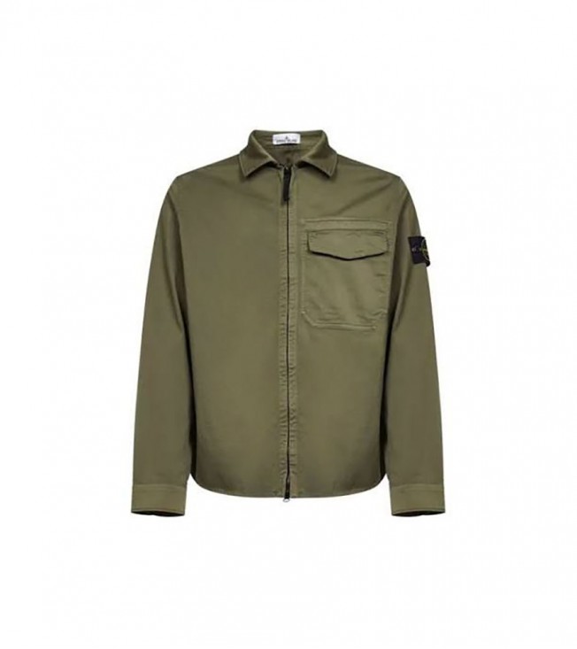 Stone Island Organic Cotton Satin Overshirt Green