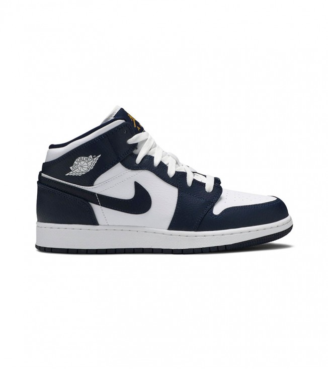 Кроссовки Air Jordan 1 Mid White Metallic Gold Obsidian GS