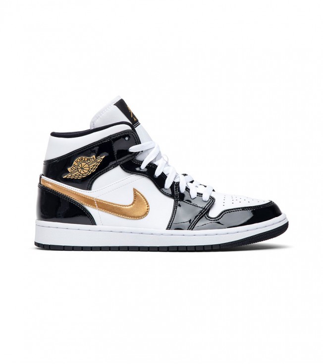 Кроссовки Air Jordan 1 Mid Patent Black Gold