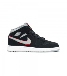 Кроссовки Air Jordan 1 Mid Black Particle Grey Gym Red GS
