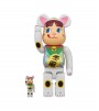 Bearbrick Lucky Cat Peko-Chan White Plated Luminescent Milky 100% & 400% Set