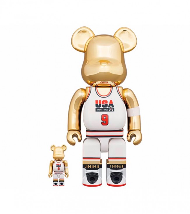 Bearbrick Michael Jordan 1992 Team USA (Dream Team) 100% & 400% Set Gold Chrome