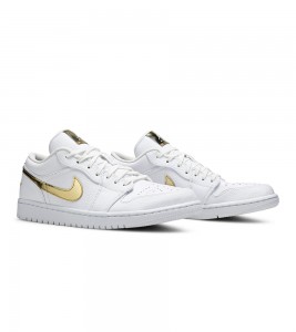 Кроссовки Air Jordan 1 Low White Metallic Gold WMNS - Фото №2