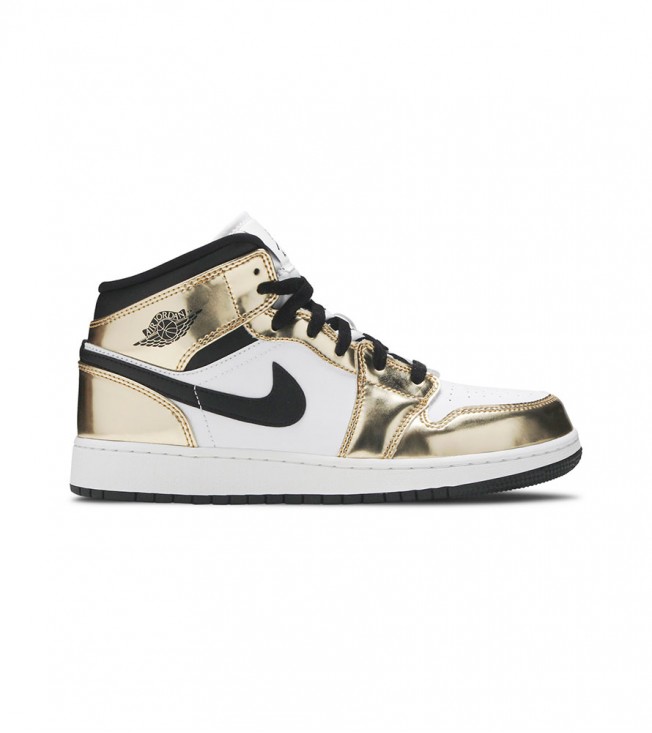 Кроссовки Air Jordan 1 Mid Metallic Gold Black White GS