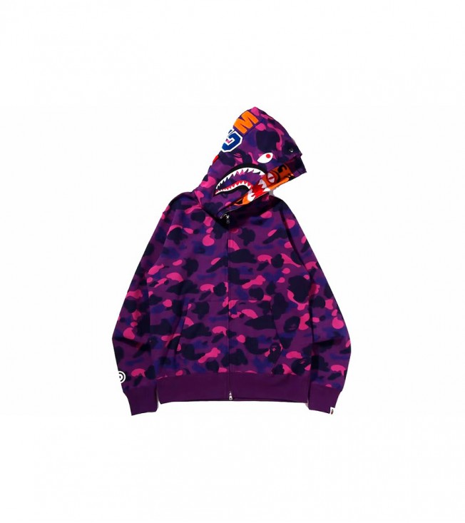 Худи BAPE Color Camo Tiger Shark Wide Full Zip Double Hoodie Purple