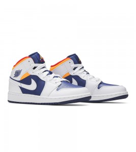 Кроссовки Air Jordan 1 Mid White Laser Orange Deep Royal Blue GS - ???? ?20