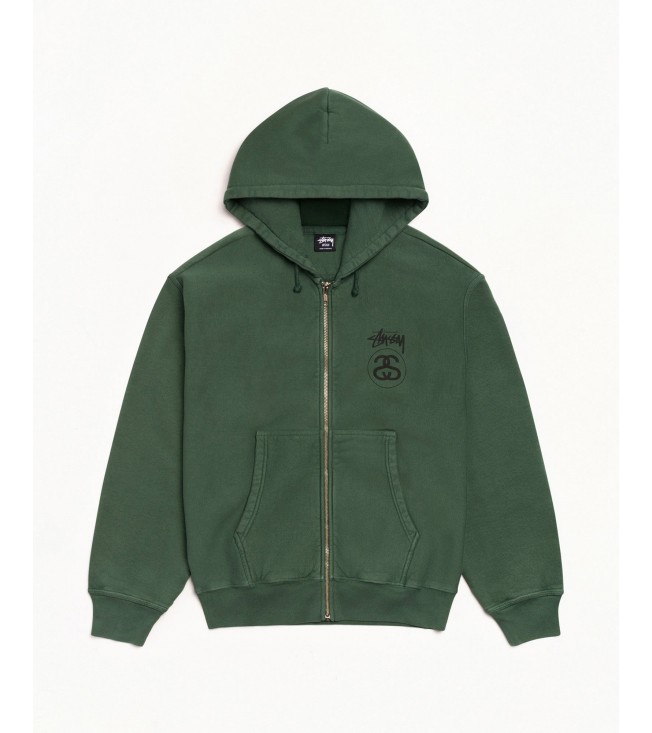 Худи Stussy Stock Link Zip Hoodie Pigment Dyed Pine