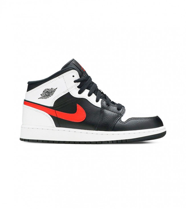 Кроссовки Jordan 1 Mid White Black Chile Red (GS)