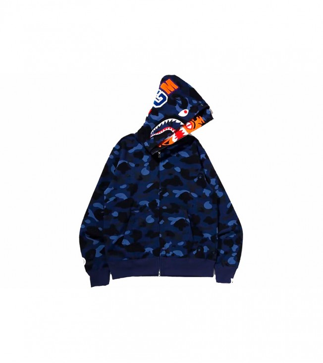 Худи BAPE Color Camo Tiger Shark Wide Full Zip Double Hoodie Navy