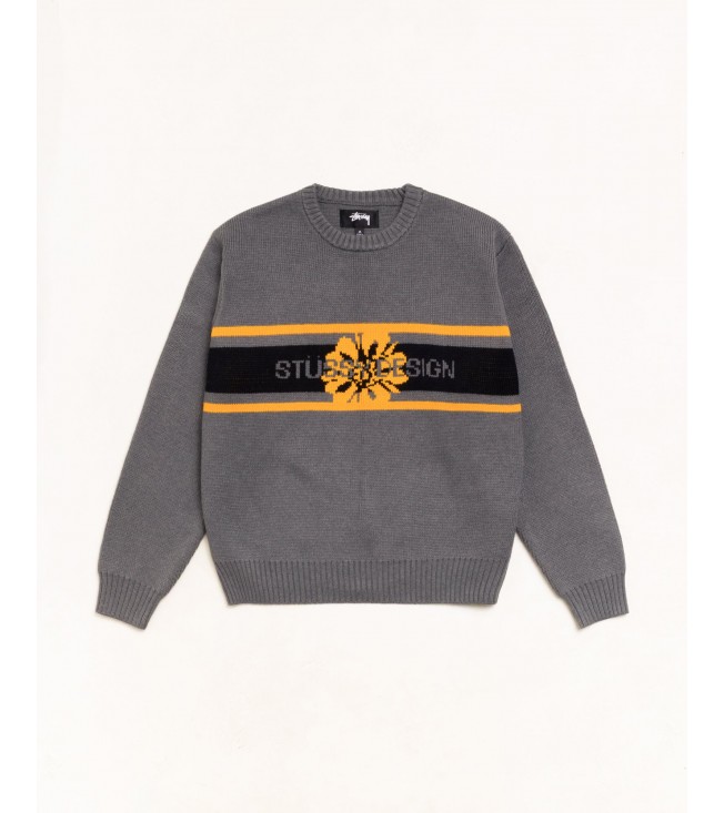 Свитер Stussy Striped Hibiscus Sweater Grey
