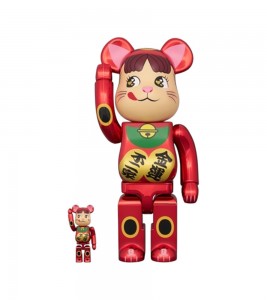 Bearbrick Milky Maneki Neko Peko-chan Fortune Double Oval Plum Gold Plated 100% & 400% Set
