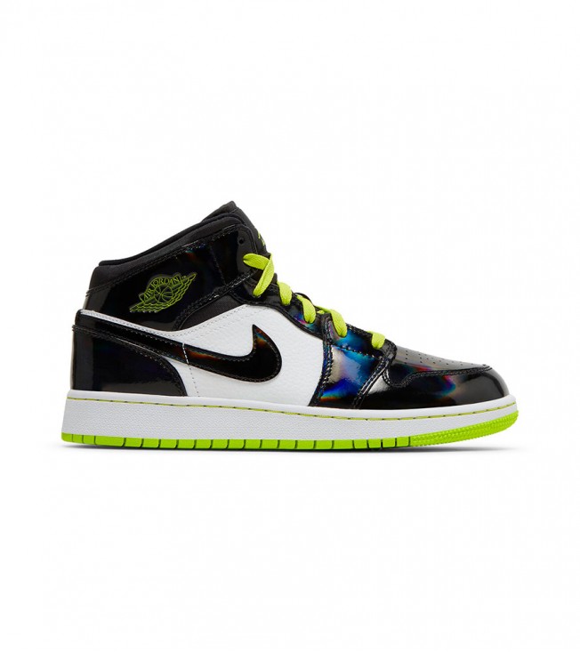 Кроссовки Air Jordan 1 Mid Black Cyber Mystic Green GS