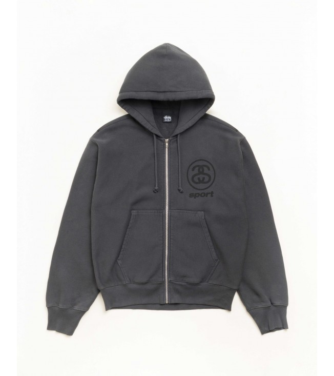 Худи Stussy Link Sport Zip Hoodie Garment Dyed Faded Black