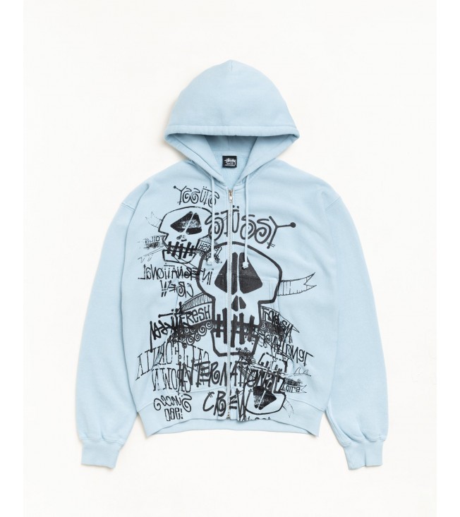 Худи Stussy Skulls Zip Hoodie Pigment Dyed Sky Blue