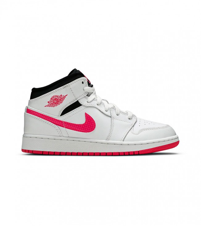 Кроссовки Air Jordan 1 Mid White Black Hyper Pink GS