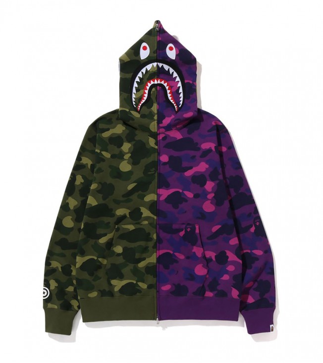 Худи BAPE CAMO SHARK GREEN PURPLE FULL ZIP HOODIE