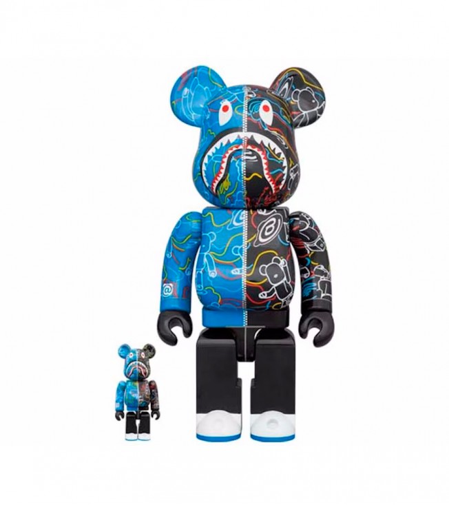 Bearbrick x BAPE Line Camo Shark 100% & 400% Set Blue/Black