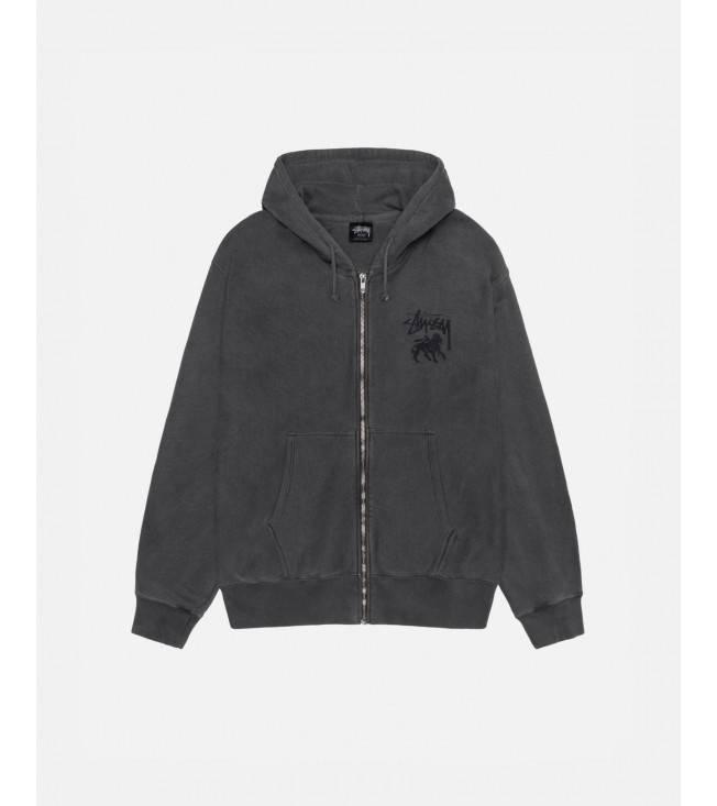 Stussy Rasta Lion Zip Hoodie Pigment Dyed Black