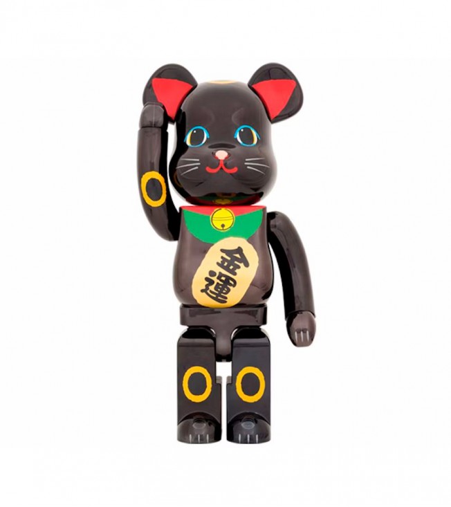 Bearbrick Maneki Neko Gold Luck 1000% Black Plated