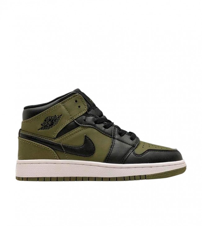 Кроссовки Air Jordan 1 Mid Olive Canvas Black GS