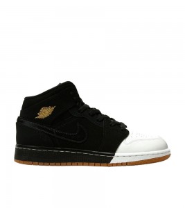 Кроссовки Air Jordan 1 Mid Black White Gold GS