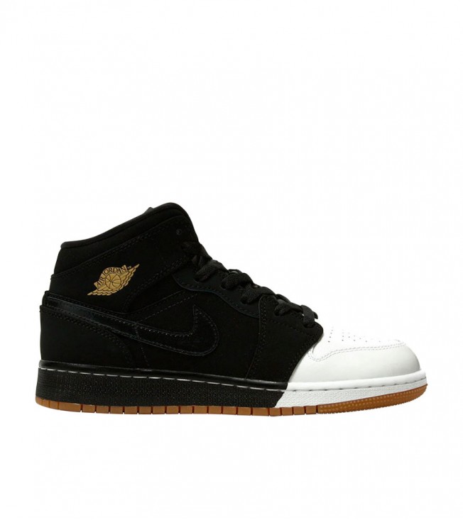 Кроссовки Air Jordan 1 Mid Black White Gold GS