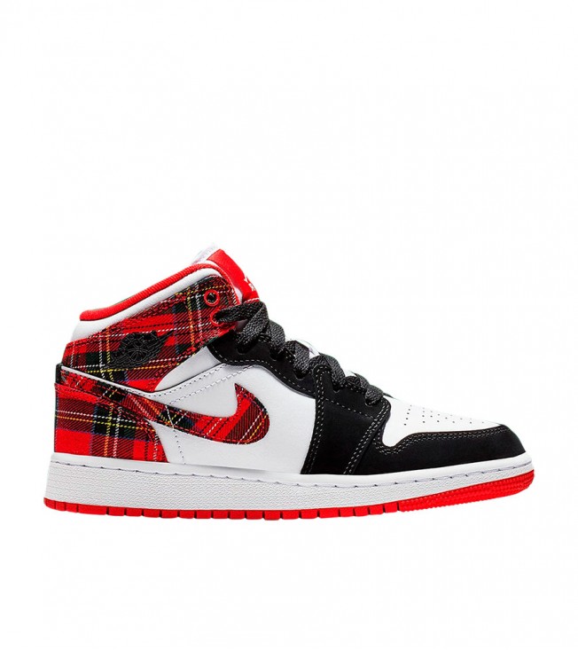 Кроссовки Air Jordan 1 Mid White Plaid GS