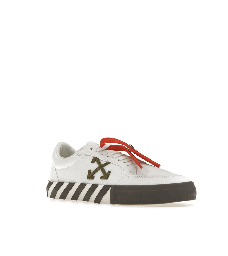 靴 Off- White Vulcanized Canvas OFF-WHITE Vulcanized Low White Khaki Canvas - OMIA085S23FAB0020107