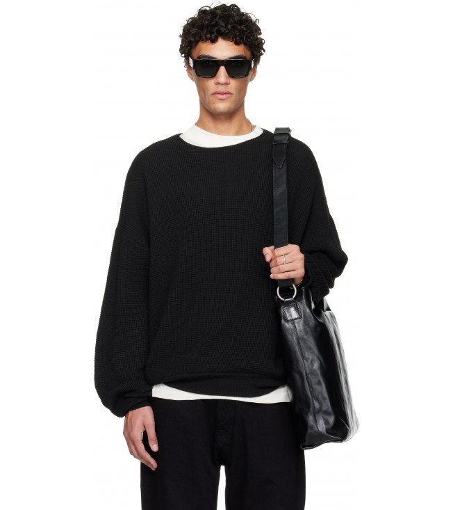 Свитер Fear Of God Essentials Black Holiday Waffle Crewneck 90s Sweater