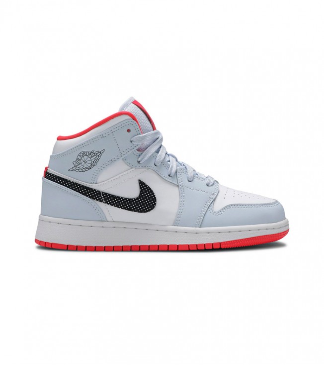 Кроссовки Air Jordan 1 Mid Half Blue Polka Dot Swoosh GS