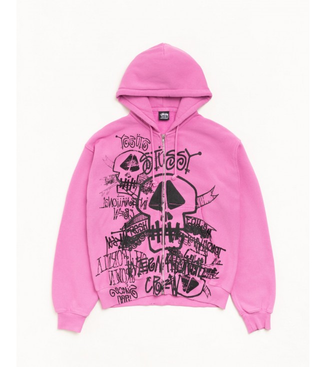 Худи Stussy Skulls Zip Hoodie Pigment Dyed Pink