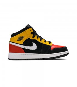 Кроссовки Air Jordan 1 Mid Black Amarillo Team Orange GS