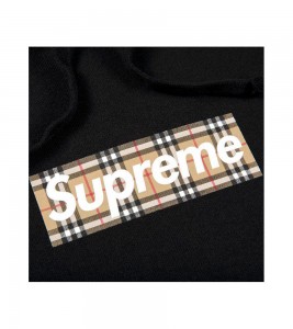 Supreme Burberry Box Logo Hooded Sweatshirt Black - Фото №2