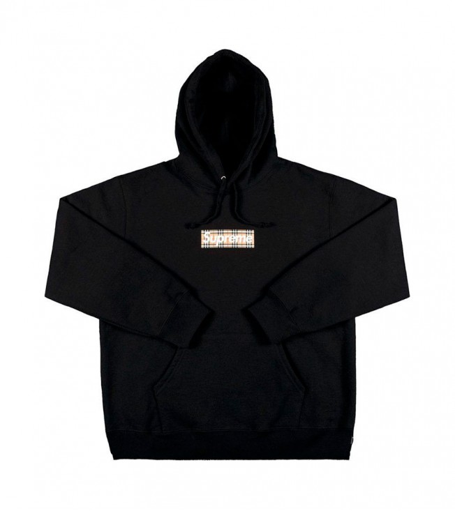 Supreme Burberry Box Logo Hooded Sweatshirt Black